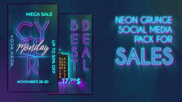 Neon Grunge Social Media Pack for Sales 40755791 - After Effects Project Files