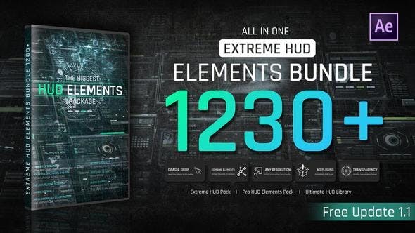 Videohive  Extreme HUD Elements Bundle 1200+ V2 44273741 -  After Effects Project Files