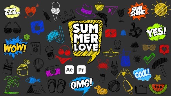 Videohive Summer Scribble Icons 52070168 -  After Effects Project Files